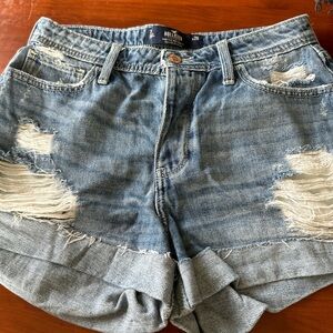 Hollister Light Blue Distressed Roll-Cuff Denim Shorts
